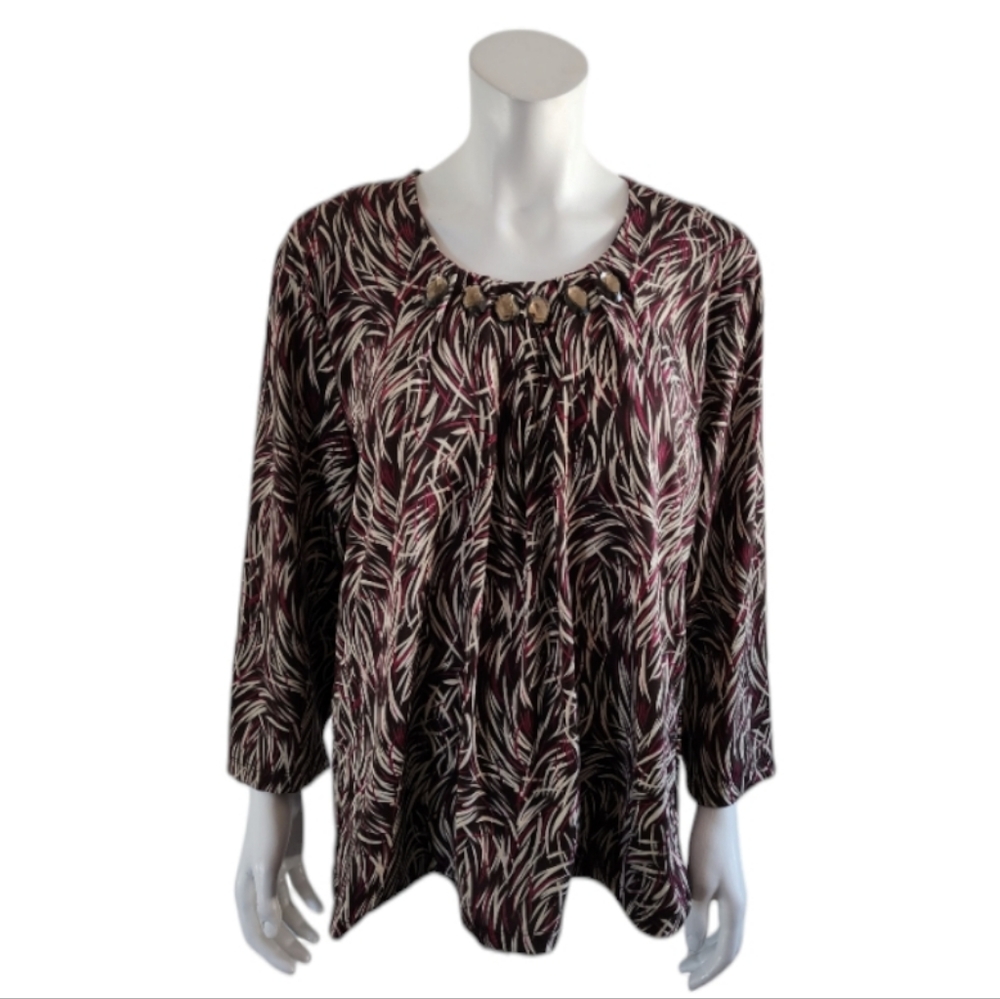 Tradition long sleeves tunic, abstract print, decorative stones, size L